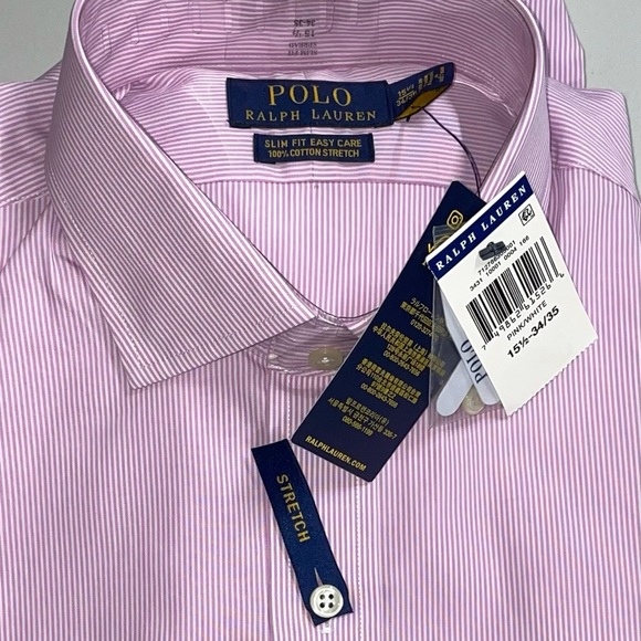🐎New Large 15 1/2 Polo Ralph Lauren Pink Stripes - Picture 6 of 6